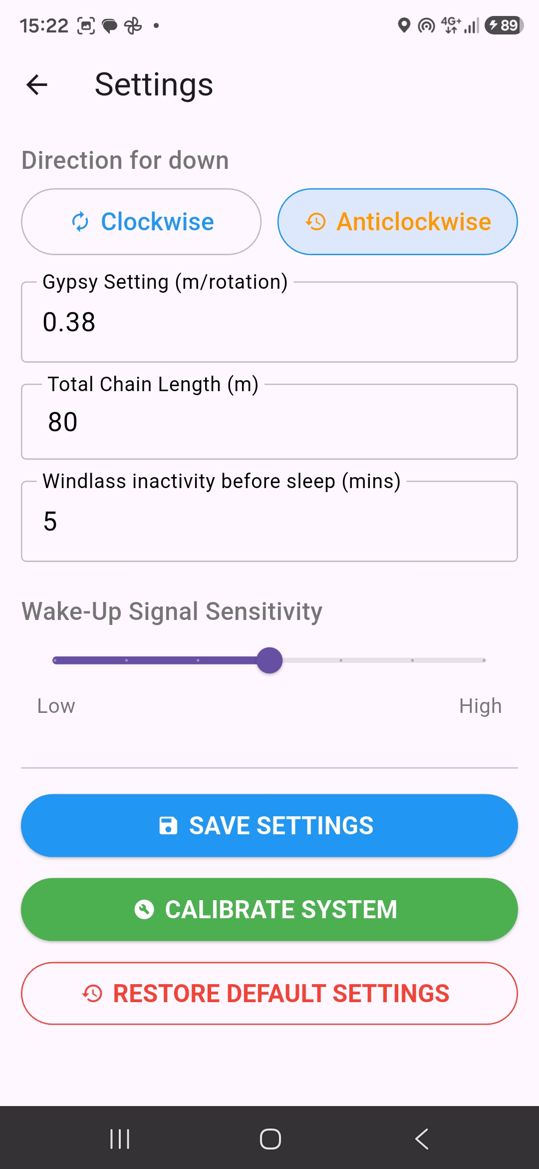 AnchorVate app settings and calibration